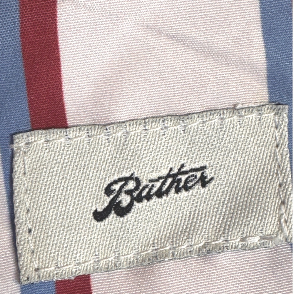 BATHER Medium Red Blue Striped Swim Trunks Recycled Polyester Shorts Men - Picture 5 of 7